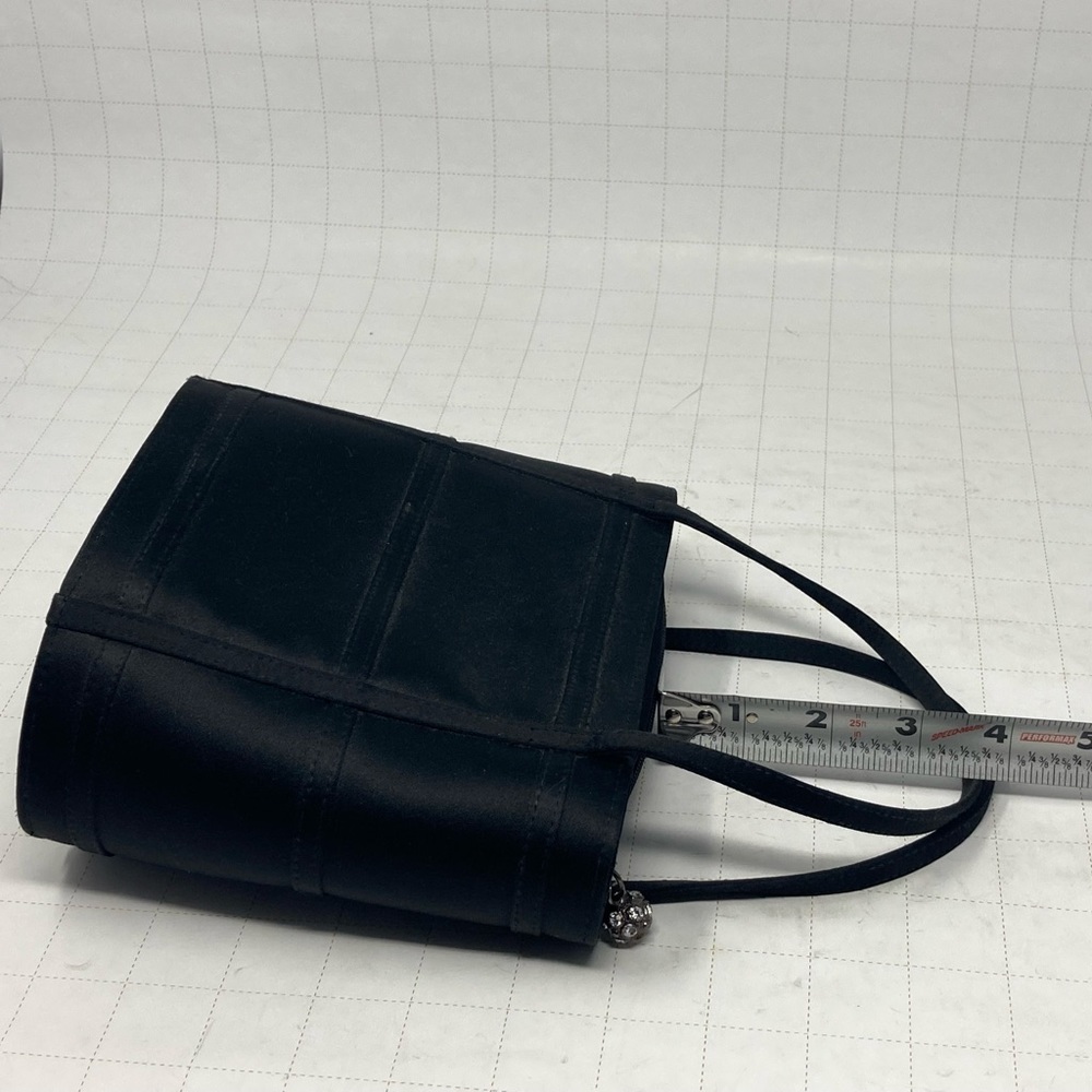 Mini Carlo Fellini black satin bucket evening bag w/ jeweled zipper ball charm - Picture 6 of 7